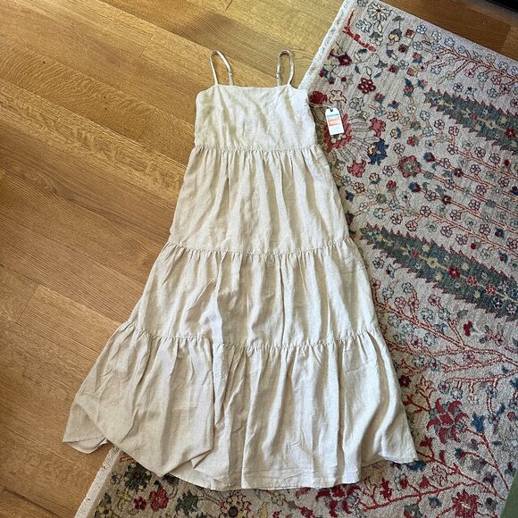 CALI 1850 {NWT} Lined Tiered Maxi Dress | Small, oatmeal | spaghetti strap - Picture 2 of 13